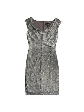 Connected Apparel Metallic Silver Draped Cocktail Dress Women's Size‎ 6